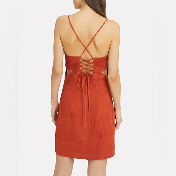 Fifth and Mode Revolve Marissa Genuine Suede Mini Dress in Coral Orange 4 - Picture 2 of 11